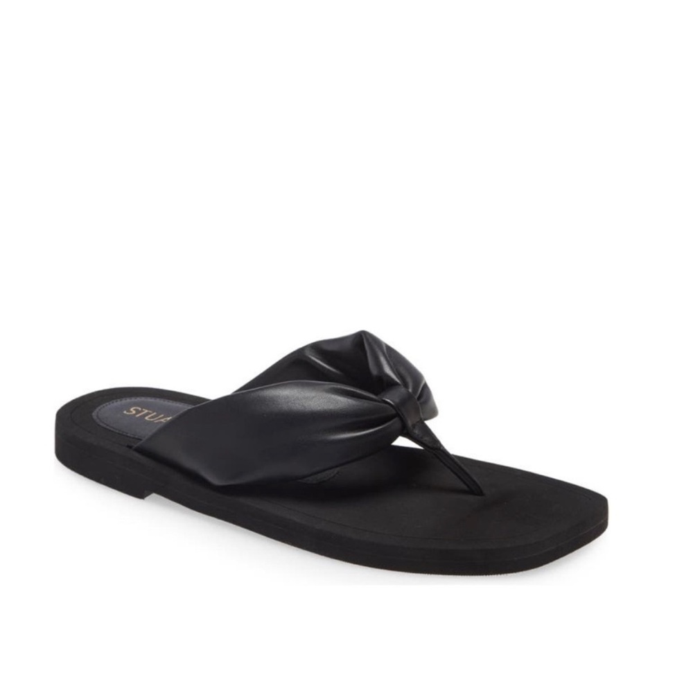 Stuart Weitzman Black Knotted Leather Thong Sandals